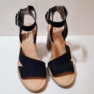 Size 7.5 Gianni Bini Marilane Black Leather Heeled Sandals